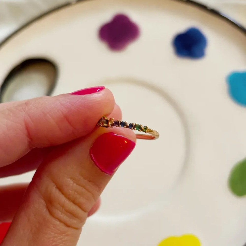 Catbird Sofia Zakia Rainbow Stardust Ring + Bonus Matching Rainbow Band Size 3.5 - Picture 4 of 11